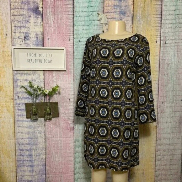 Beautiful Patterned Ovi Long Sleeve Shift geographic Dress Crew Neck S Causal - Picture 1 of 4